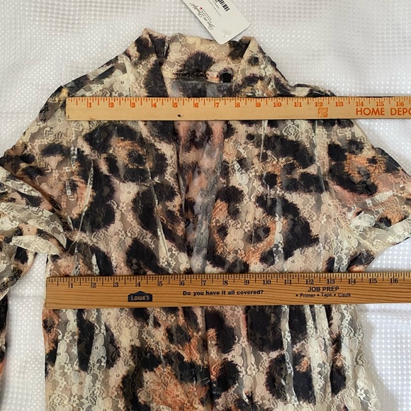 ORIGAMI cardigan TUNIC SWEATER S/M/ L XL vtg LEOPARD ANIMAL PRINT LACE BOHEMIAN - Picture 5 of 15